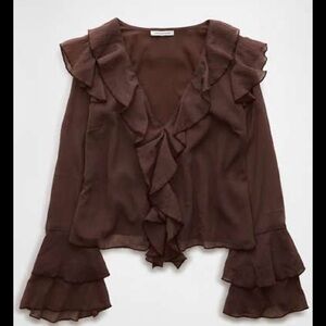 American Eagle Outfitters Chocolate Ruffle Blouse